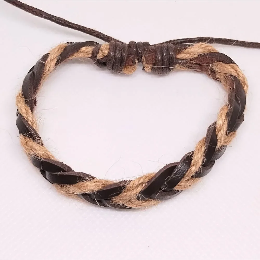 Men's bracelet braided‎ rope brown new d88